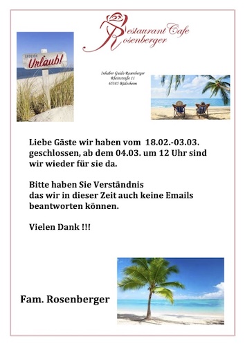 Unser Restaurant ist 18.02. bis 03.03.2026 geschlossen